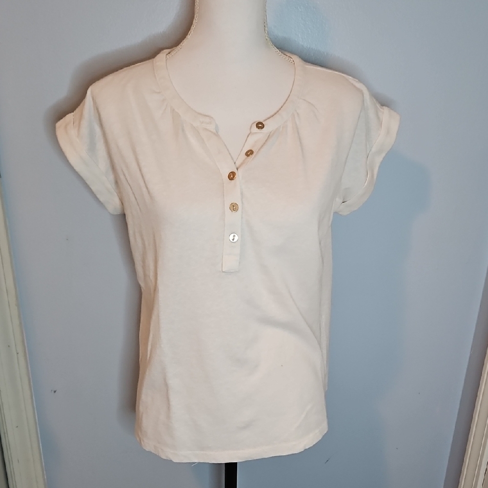 LOFT White Short Sleeve Button Tee